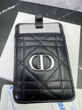 Dior Black Quilted Leather Card Phone Pocket w/ Silver CD Logo Mirror w/Box GWP